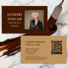 Simple Brown Chocolate Maker Photo Social QR Code  Visitekaartje