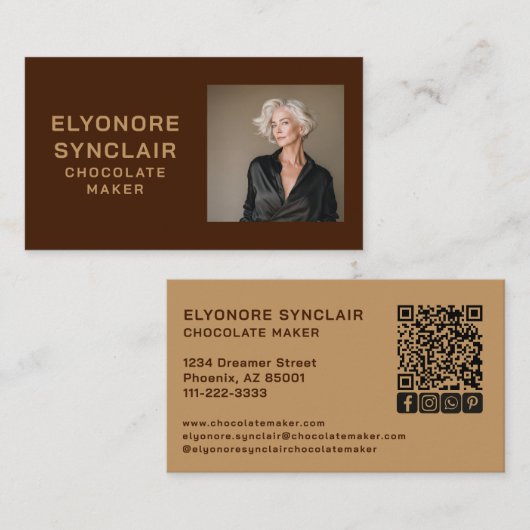 Simple Brown Chocolate Maker Photo Social QR Code  Visitekaartje (Voorkant / Achterkant)