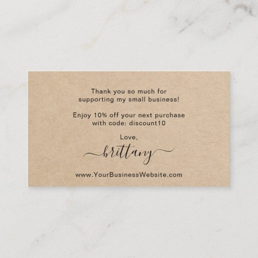 Simple Brown Elegant Rustic Order Insert Kaart Visitekaartje (Achterkant)