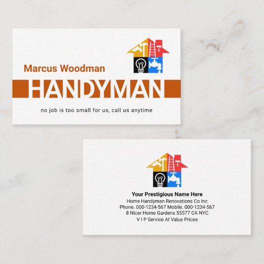Simple Brown Handyman Striped Layer Visitekaartje (Voorkant / Achterkant)