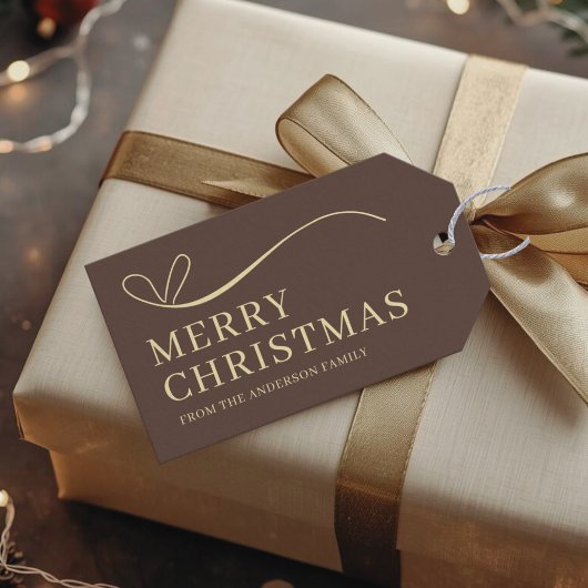 Simple brown modern Merry Christmas  Cadeaulabel