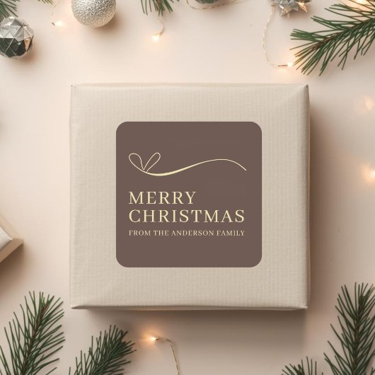 Simple brown modern Merry Christmas  Vierkante Sticker