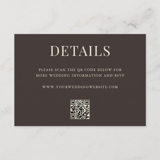 Simple Brown Modern QR Code Wedding Details Informatiekaartje (Voorkant)