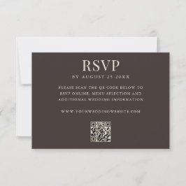 Simple Brown Modern QR Code Wedding RSVP Kaartje