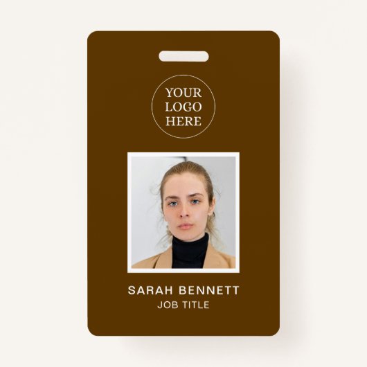 Simple Brown Professional Employee Kantoor Foto-ID Badge (Voorkant)
