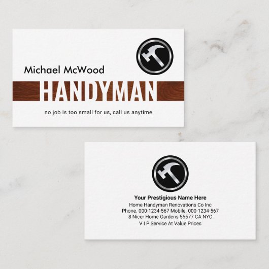 Simple Brown Wood Handyman Layer Visitekaartje (Voorkant / Achterkant)