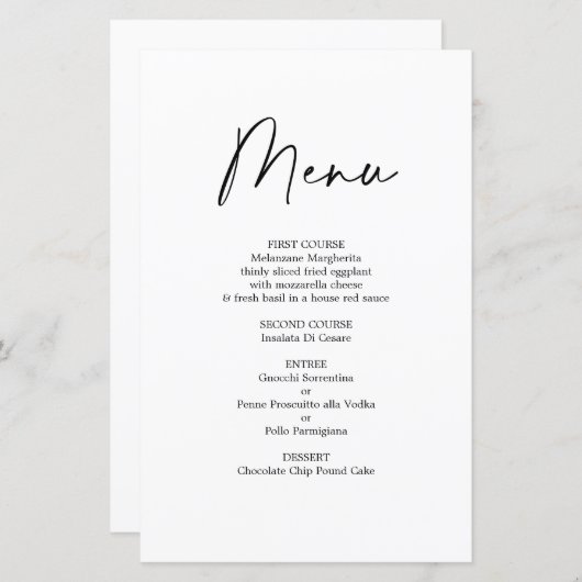 Simple bruiloft Menu Kaart (Voorkant / Achterkant)