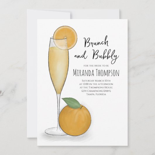 Simple Brunch en Bubble Champagne Vrijgezellenfees Kaart (Voorkant)