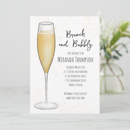 Simple Brunch en Bubble Champagne Vrijgezellenfees Kaart (Staand voorkant)