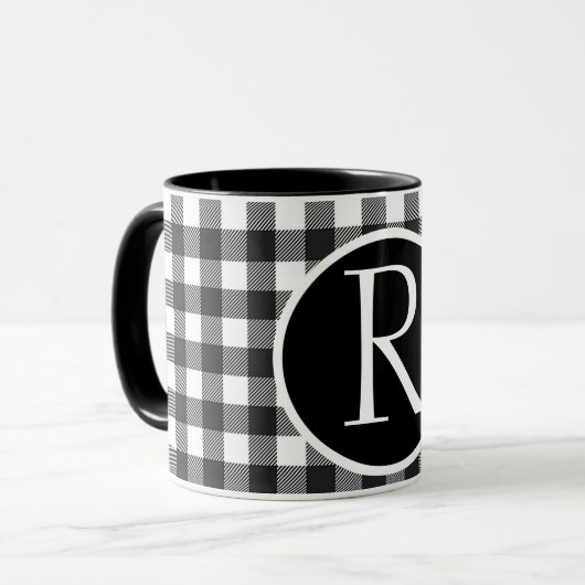SImple buffalo plaid monogram Mok (Voorkant links)
