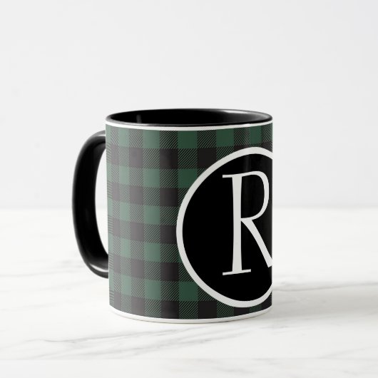 SImple buffalo plaid monogram Mok (Voorkant links)