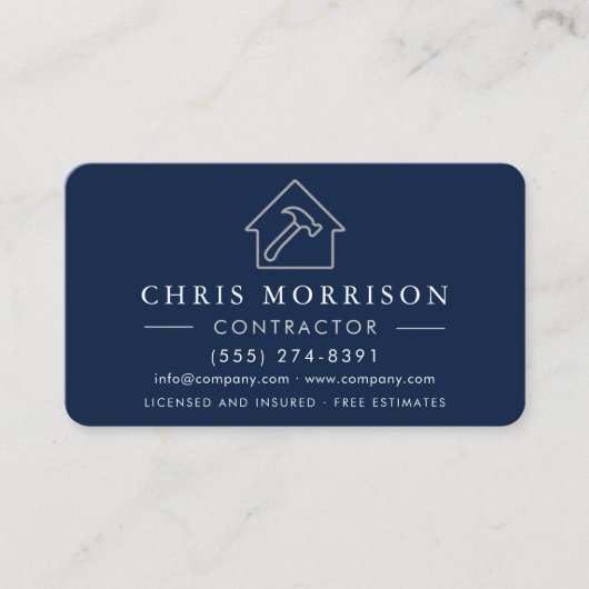 Simple Building Construction Navy Blue Silver Visitekaartje (Voorkant)