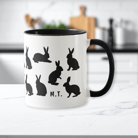 Simple Bunny Pattern In Black With Custom Monogram Mok