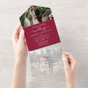 Simple Burgundy 2 Foto RSVP Weddenschap All In One Uitnodiging