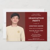 Simple Burgundy Afstudeerder Photo Graduparty Kaart (Voorkant)