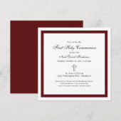 Simple Burgundy and White First Holy Communion  Kaart (Voorkant / Achterkant)