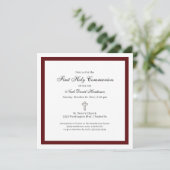 Simple Burgundy and White First Holy Communion  Kaart (Staand voorkant)