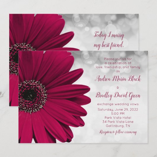 Simple Burgundy Gerbera Daisy Wedding Kaart (Voorkant / Achterkant)