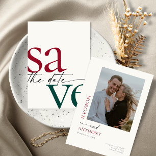 Simple Burgundy Hunter Green Photo Save The Date