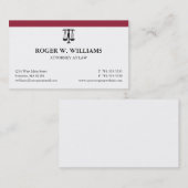 Simple Burgundy Law Attorney Justice Scale Visitekaartje (Voorkant / Achterkant)