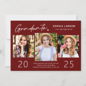 Simple Burgundy Red 3 Photo Collage Afstuderen Aankondiging (Voorkant)