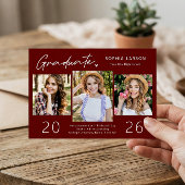 Simple Burgundy Red 3 Photo Collage Afstuderen Aankondiging