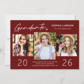 Simple Burgundy Red 3 Photo Collage Afstuderen Aankondiging (Voorkant)