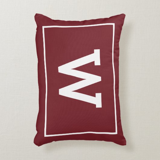 Simple Burgundy Red Initiaal Monogram Accent Kussen (Voorkant(Verticaal))