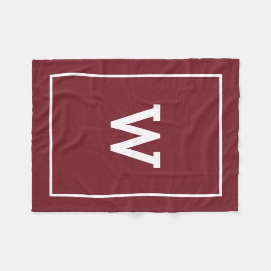 Simple Burgundy Red Initiaal Monogram Fleece Deken (Voorkant (Horizontaal))
