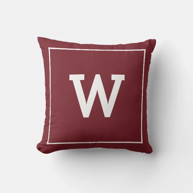 Simple Burgundy Red Initiaal Monogram Kussen (Voorkant)