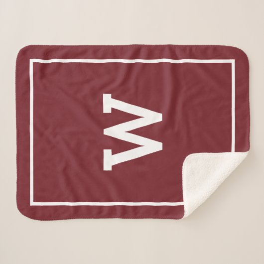 Simple Burgundy Red Initiaal Monogram Sherpa Deken (Voorkant (horizontaal))