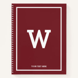 Simple Burgundy Red Initiaal Monogram Sketchbook Notitieboek