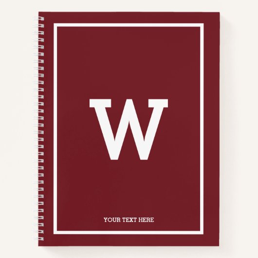 Simple Burgundy Red Initiaal Monogram Sketchbook Notitieboek (Voorkant)