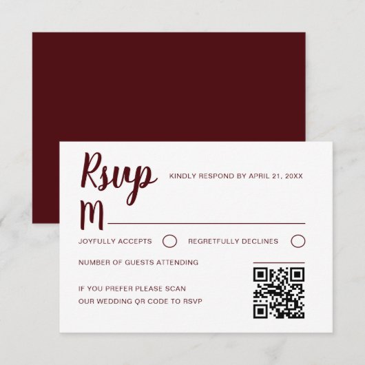 Simple Burgundy RSVP Wedding Kaartje (Voorkant / Achterkant)