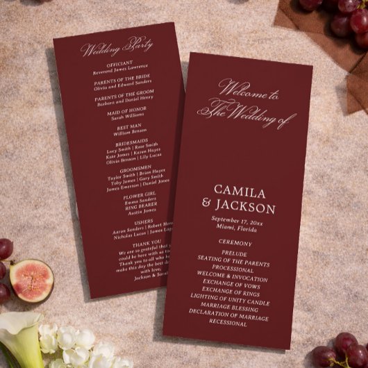 Simple Burgundy Wedding Flat Program Kaart