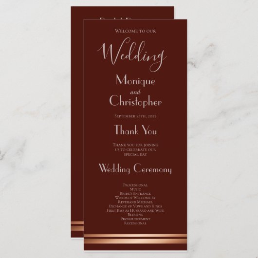 Simple Burgundy Wedding Program Programmakaart (Voorkant / Achterkant)