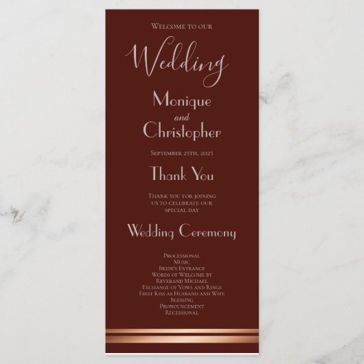 Simple Burgundy Wedding Program Programmakaart (Voorkant)