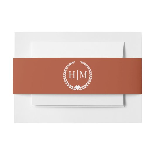 Simple Burnt Terracotta Orange Monogram Invitation Uitnodigingen Wikkel (Voorkant Voorbeeld)