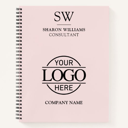 Simple Business Logo Blush Pink Monogram Initiaal Notitieboek (Voorkant)