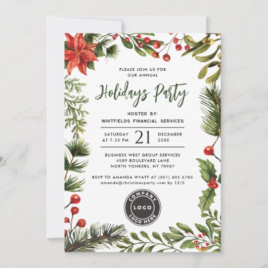 Simple Business Logo Botanical Christmas Party Kaart (Voorkant)