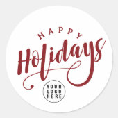 Simple Business Logo Happy Holidays Script Ronde Sticker (Voorkant)
