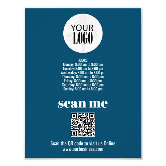 Simple Business Logo QR Code Blauw Foto Afdruk (Voorkant)