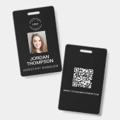 Simple Business Logo QR code Medewerker foto zwart Badge (Voor- en achterkant)