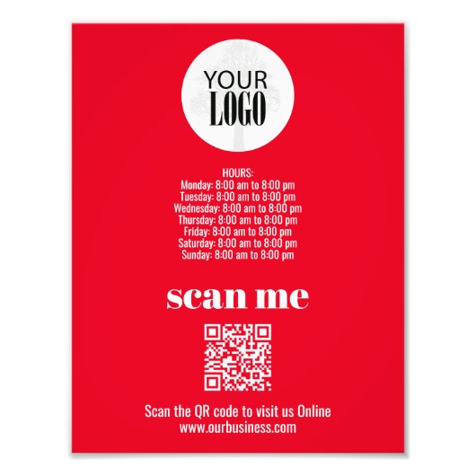 Simple Business Logo QR Code Rood Foto Afdruk (Voorkant)