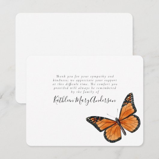 Simple Butterfly Funeral Bedankkaart (Voorkant / Achterkant)