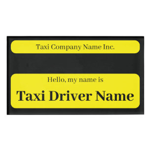 Simple Cab Taxi Driver Naam Bord Zwart en Geel Naambadge