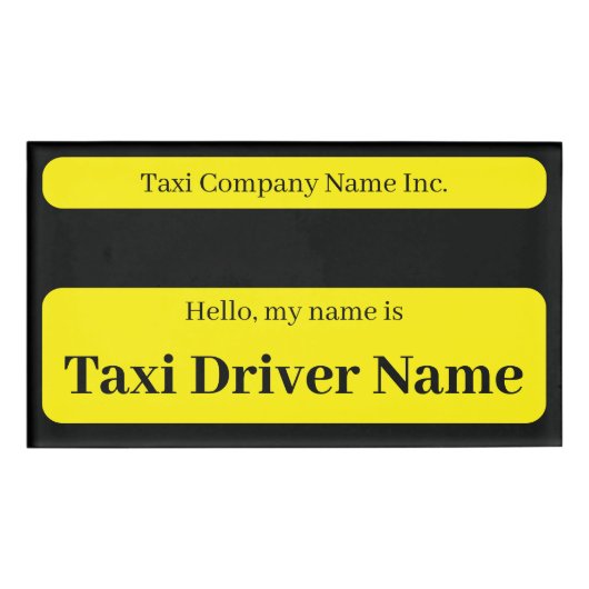 Simple Cab Taxi Driver Naam Bord Zwart en Geel Naambadge (Voorkant)