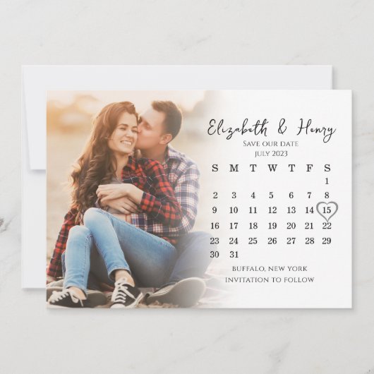 Simple Calendar Calligraphy Two Photo QR Code Save The Date (Voorkant)