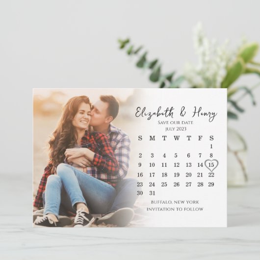 Simple Calendar Calligraphy Two Photo QR Code Save The Date (Staand voorkant)