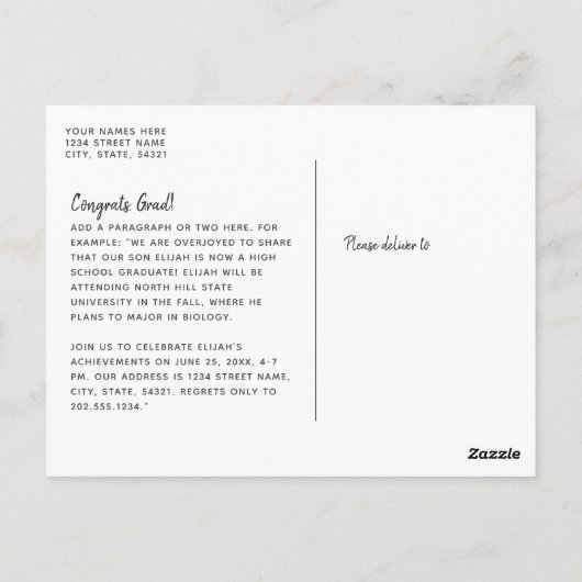 Simple Calligraphy Black Overlay Photo Afstuderen Briefkaart (Achterkant)